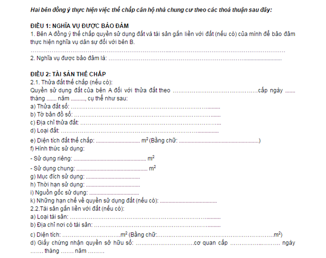 Mẫu hợp đồng vay thế chấp quyền sử dụng đất