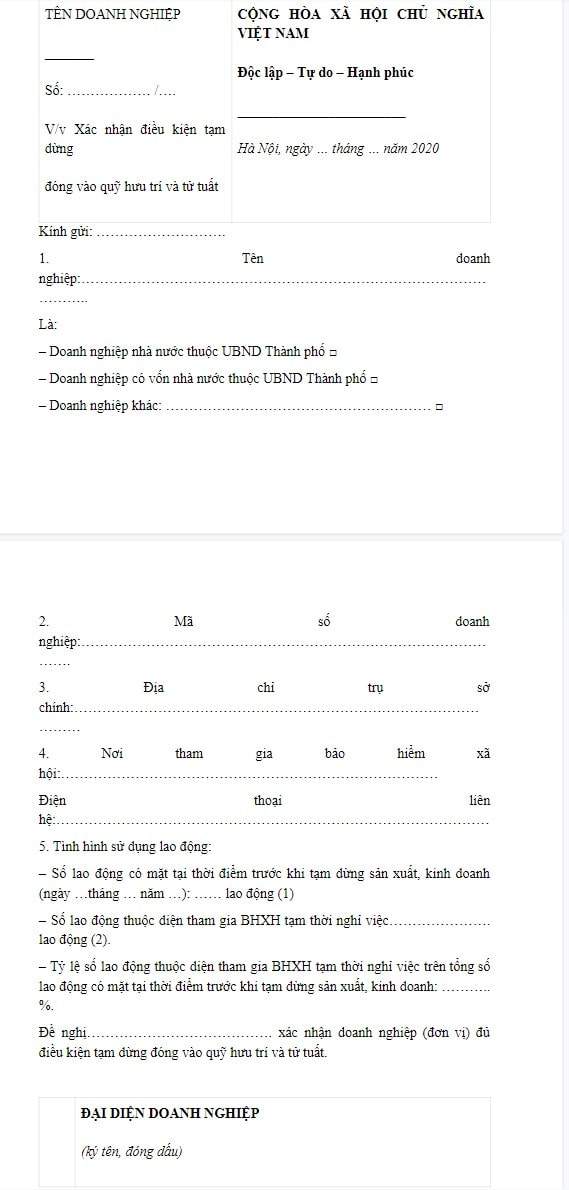 Mẫu đơn xin tạm dừng đóng bảo hiểm xã hội